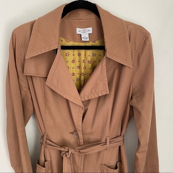 Anthropologie Tan Cotton Lined Ruffle Trench Coat - Picture 5 of 12